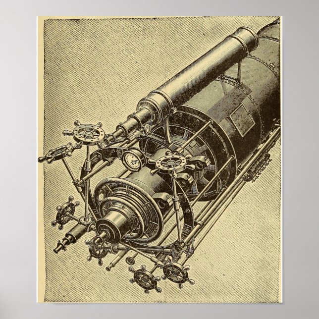 Steampunk Telescope Vintag 1898 Abbildung Poster (Vorne)