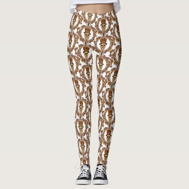 Steampunk Theme Top Hat Skull Thunder_Cove Leggings (Vorderseite)