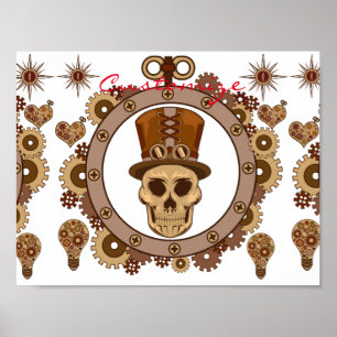 Steampunk Theme Top Hat Skull Thunder_Cove Poster