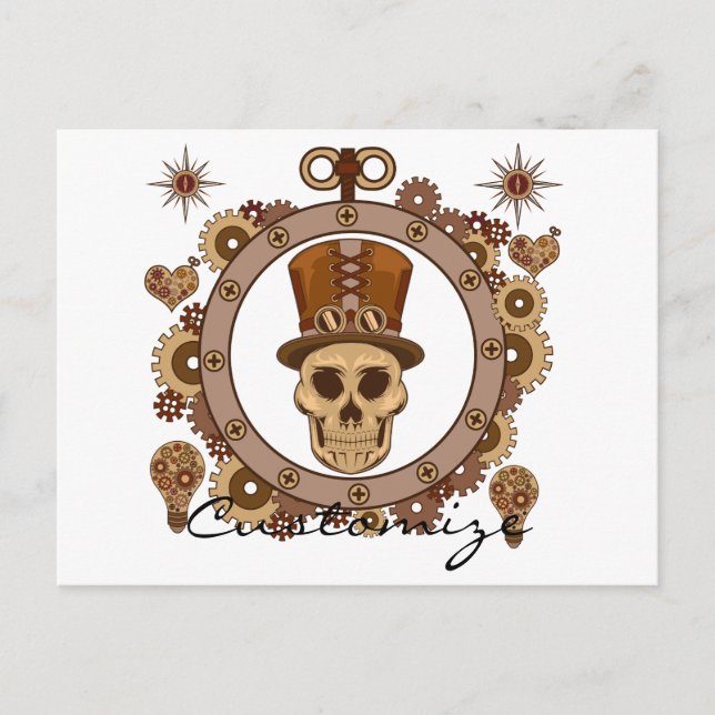 Steampunk Theme Top Hat Skull Thunder_Cove Postkarte (Vorderseite)