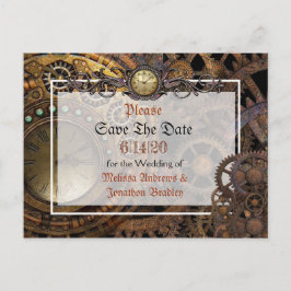 Steampunk Themed Wedding Save the Date Ankündigungspostkarte