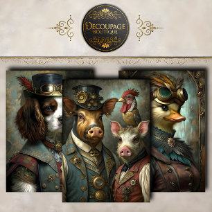 Steampunk-Tierporträt-Decoupage-Sammlung Geschenkpapier Set