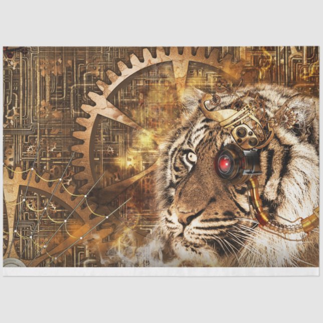 Steampunk Tiger Art 20 x 30 Decoupage Seidenpapier (Vorderseite)