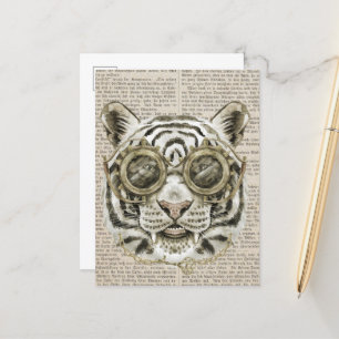 Steampunk-Tiger auf Vintage-Text Postkarte