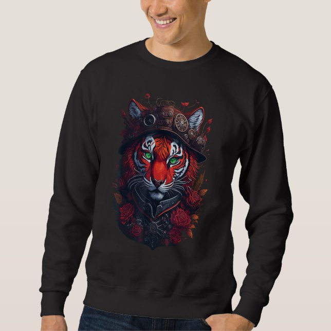 Steampunk Tiger flowers splash Tigers  Fantasy Art Sweatshirt (Vorderseite)