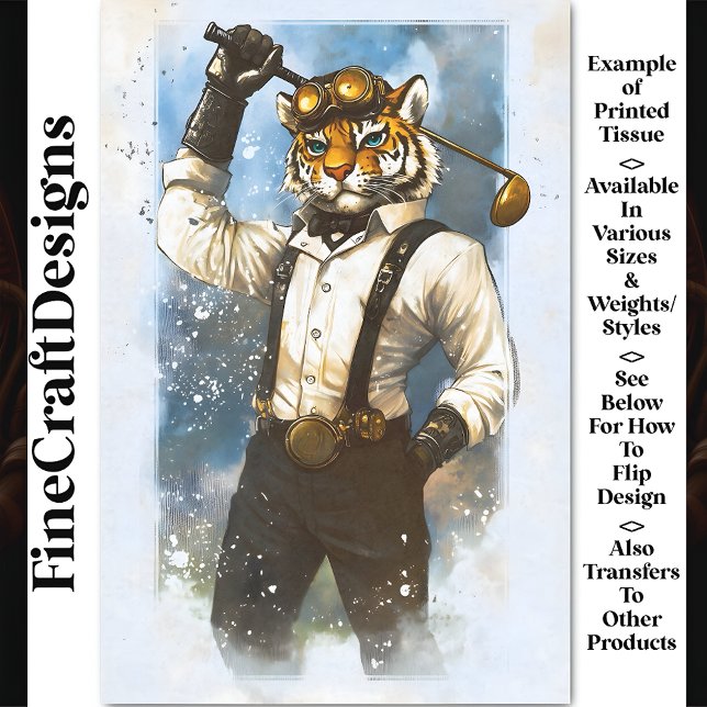 Steampunk Tiger Golfer Wasserfarbe BY7 Decoupage Seidenpapier (Von Creator hochgeladen)