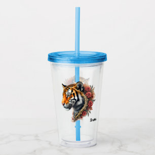 Steampunk Tiger mit Rose Illustration. Acryltrinkbecher