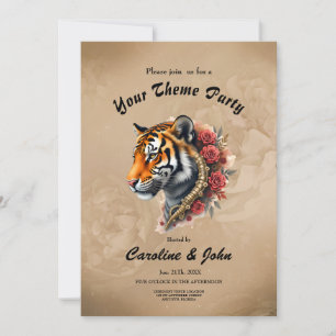 Steampunk Tiger mit Rose Illustration. Einladung