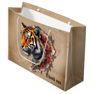 Steampunk Tiger mit Rose Illustration. Große Geschenktüte