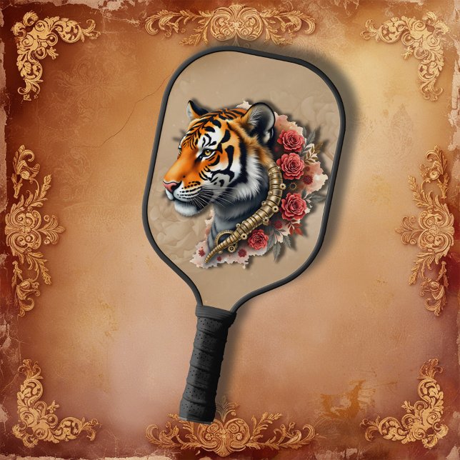 Steampunk Tiger mit Rose Illustration. Pickleball Schläger (Von Creator hochgeladen)