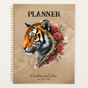 Steampunk Tiger mit Rose Illustration. Planer