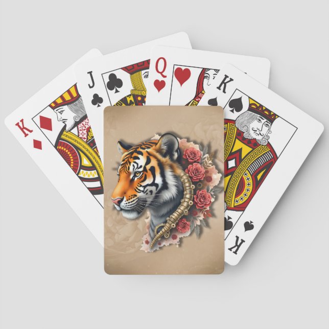 Steampunk Tiger mit Rose Illustration. Spielkarten (Rückseite)