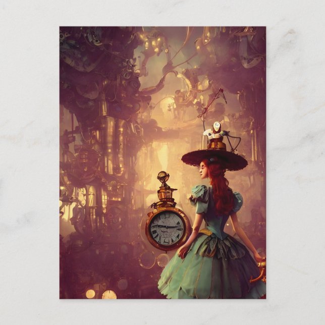 Steampunk Time Keeper Lady Postcard Postkarte (Vorderseite)
