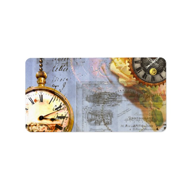 Steampunk Time Labels Tags Adressaufkleber (Vorne)