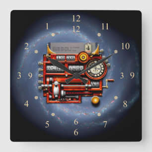 Steampunk Time Machine Clock ~ Milchstraße Galaxie Quadratische Wanduhr