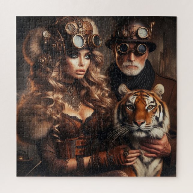 Steampunk-Time Machine Couple & Tiger 80 -3 Puzzle (Vertikal)