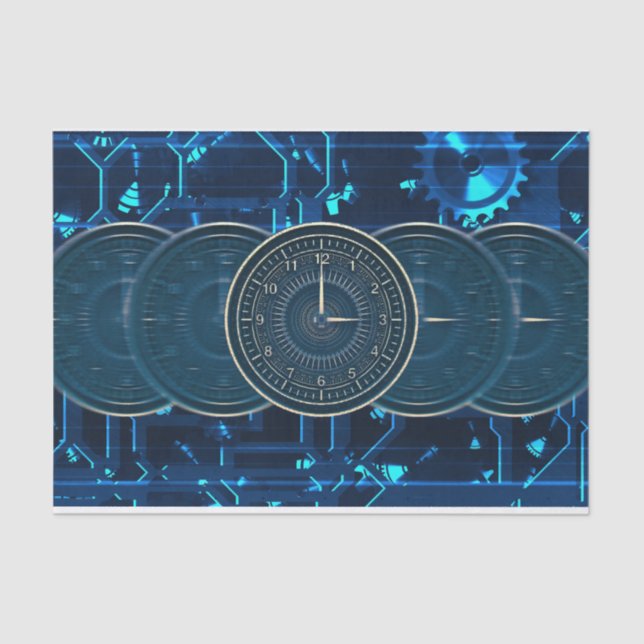 Steampunk Time Machine Uhren Gears Seidenpapier (Vorderseite)