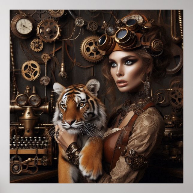 Steampunk-Time Machine Young Girl and Tiger 80-4 Poster (Vorne)