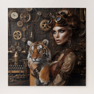 Steampunk-Time Machine Young Girl and Tiger 80-4 Puzzle