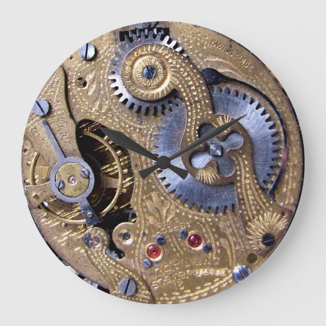 Steampunk Time Victorian Pocketwatch brass gears Große Wanduhr (Vorderseite)