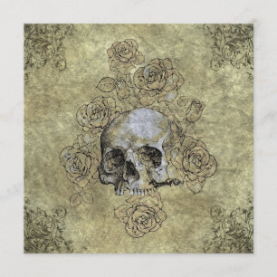 Steampunk-Totenkopf und Rosen Goth-Hochzeit Einladung
