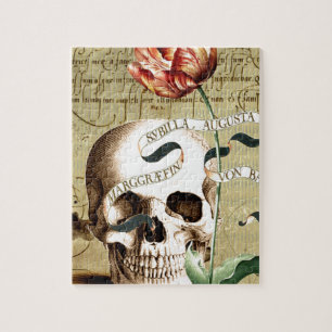 Steampunk-Totenschädel-Blumen-Schreiben-Halloween Puzzle