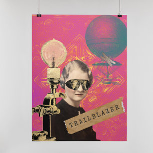 Steampunk Trailblazer Funky Collage Art Print Poster