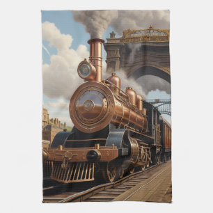 Steampunk Train Verlassend London Geschirrtuch