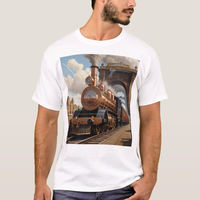 Steampunk Train Verlassend London T-Shirt (Vorderseite)