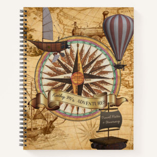 Steampunk Travel Antique Karte Kompass Adventure Notizbuch