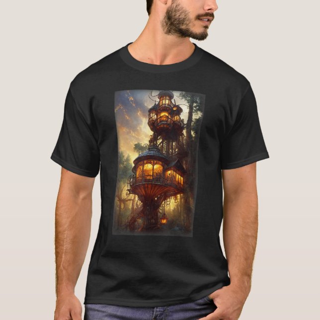 Steampunk Treehouse In A Forest T-Shirt (Vorderseite)
