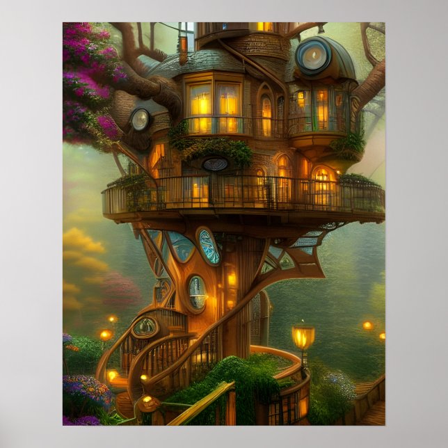 Steampunk Treehouse Observatory Poster (Vorne)