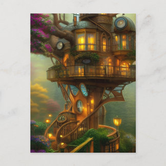 Steampunk Treehouse Observatory Postkarte
