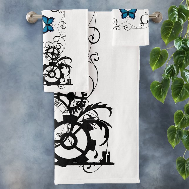 Steampunk Tribal Blue Butterfells Badhandtuch Set (Von Creator hochgeladen)