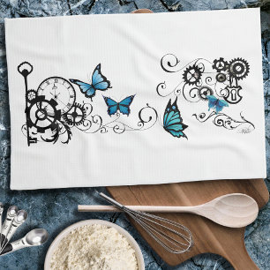 Steampunk Tribal Blue Butterfells Geschirrtuch