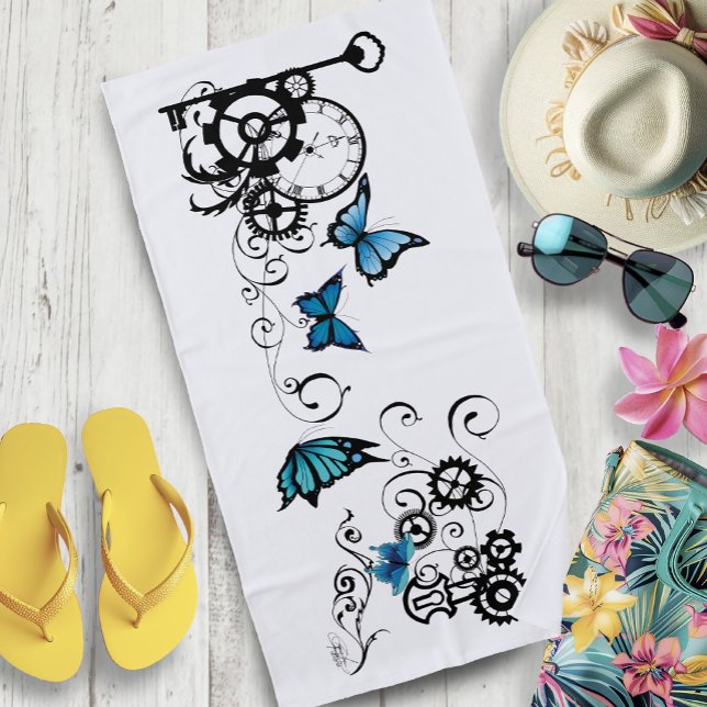 Steampunk Tribal Blue Butterfells Strandtuch (Von Creator hochgeladen)