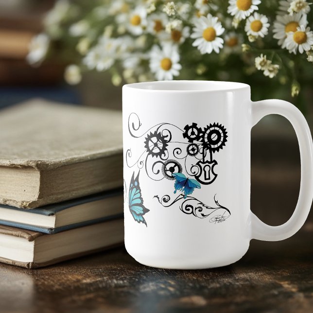 Steampunk Tribal Blue Butterfells Tasse (Von Creator hochgeladen)