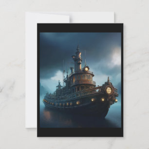 Steampunk Tugboat an einem bewölkten Tag Mousepad Postkarte