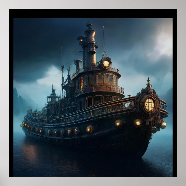 Steampunk Tugboat On A Cloudy Day Mousepad Poster (Vorne)