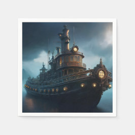 Steampunk Tugboat On A Cloudy Day Mousepad Serviette