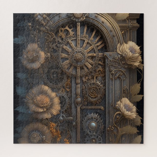 Steampunk-Tür mit Blumen Puzzle (Vertikal)