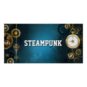 Steampunk Türkis Hintergrund mit Zahnrädern Poster