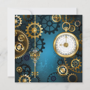 Steampunk türkiser Hintergrund mit Zahnrädern Dankeskarte