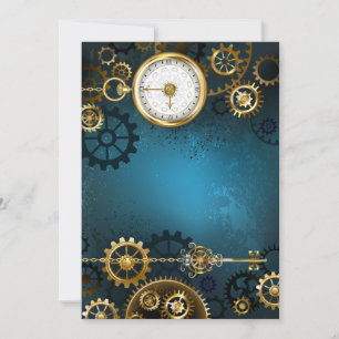 Steampunk türkiser Hintergrund mit Zahnrädern Feiertagskarte