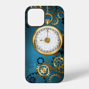 Steampunk türkiser Hintergrund mit Zahnrädern iPhone 12 Hülle