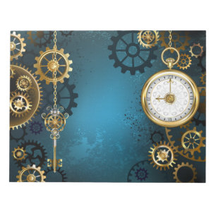 Steampunk türkiser Hintergrund mit Zahnrädern Notizblock