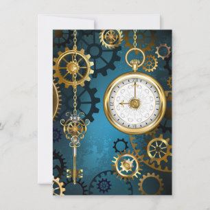 Steampunk türkisfarbener Hintergrund mit Zahnräder Dankeskarte