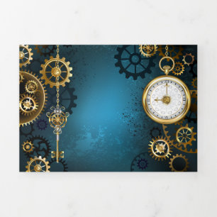 Steampunk türkisfarbener Hintergrund mit Zahnräder Dreifach Gefaltete Karte