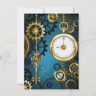 Steampunk türkisfarbener Hintergrund mit Zahnräder Karte