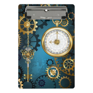 Steampunk türkisfarbener Hintergrund mit Zahnräder Mini Klemmbrett